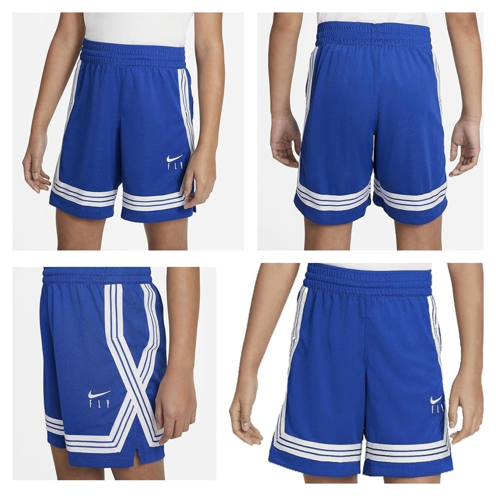 Nike Dri-Fit Fly Crossover Basketball Shorts Womens L Blue White Trim Drawstring
